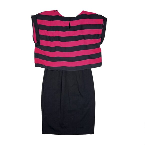H & M Black Pink Striped Shirt Dress Stretch Skirt Midi Size 8 - Picture 3 of 7